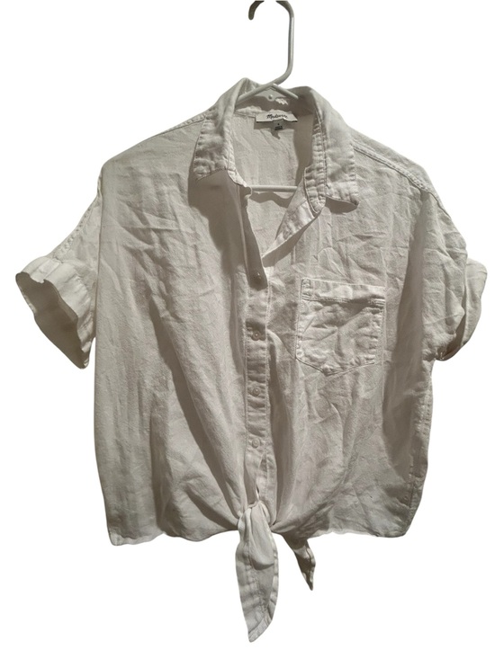 Madewell Tops - Madewell White Short-Sleeve Tie-Front Button Down Shirt Size Small